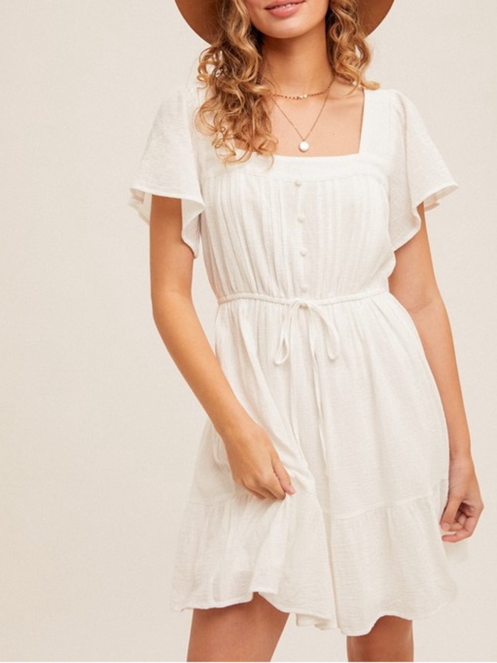 🌟SUMMER SALE🌟FLUTTER BELL SLEEVE SQUARE NECK DRESS|WHITE